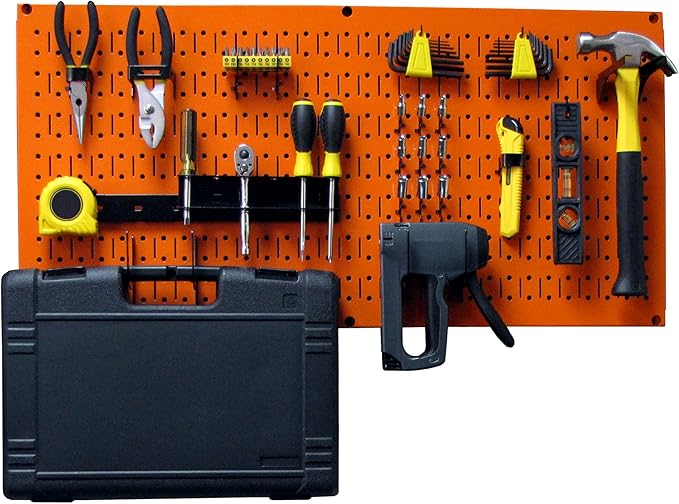 Wall Control Modular Pegboard Tool Organizer System - Wall-Mounted Metal Peg Board Tool Storage Unit for Wall Storage Tiling (Orange Pegboard)
