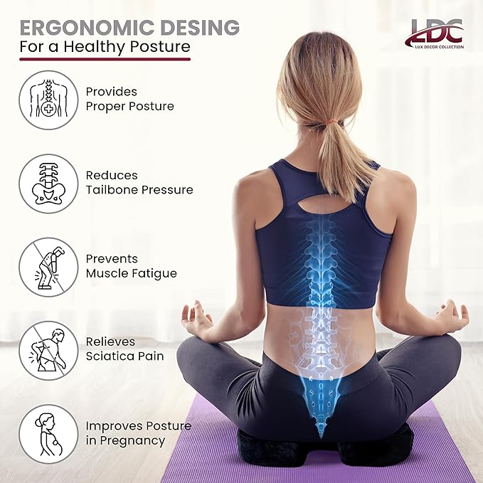 LDC Premium Gel Memory Foam Seat Cushion for Car Driving – Relieves Back & Sciatica Pain – Pressure Relief for Long Sitting Office Chair, Wheelchair, Gaming Chair