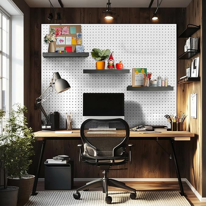 Black Pegboard Shelves with Lip, 14" x 4" Peg Board Racks 3Pack Wall Organizer Shelf, 1/4 inch Heavy Duty Metal Brackets Fit All Pegboards, Display Craft Garage Workbench Office Shelving Accessories