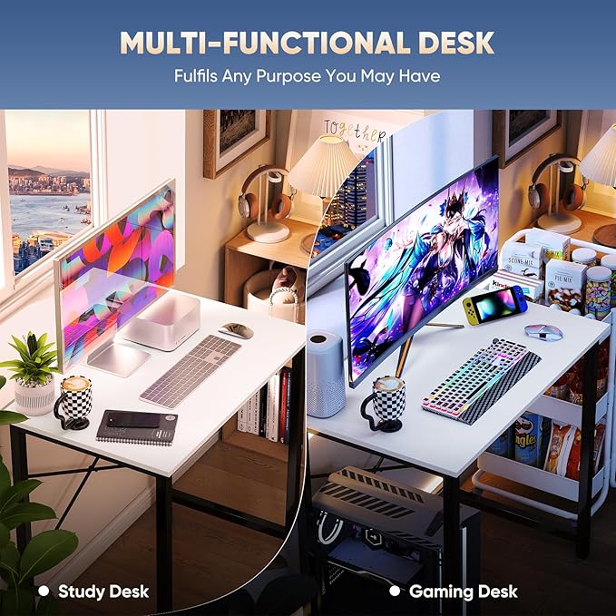 DUMOS 32 Inch Small Computer Desk for Home Office, Modern Study Work Table Simple Style for Bedroom, Writing Desks with X-Shaped ReInchforcement, Black