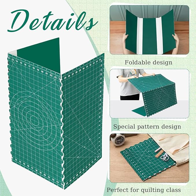 Teenyyou 24" x 36" Self Healing Folding Cutting Mat with Grid for Quilting, Sewing, Craft Hobby Board Sewing Cutting Mat for Quilting, Leather, Fabric, Crafting, Scrapbooking, Art, Clay, Green