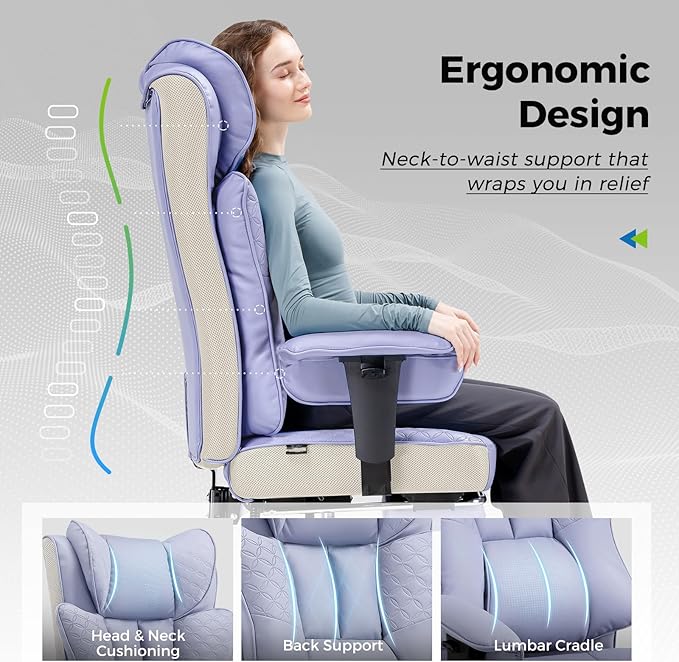 GTPLAYER Big and Tall Office Chair 400LBS Wide Ergonomic Gaming Chair with Deluxe Embossing Designed Leather with Foot Rest,150°Reclining Adjustable Soft Armrests Pocket Spring Back Support and Pillow
