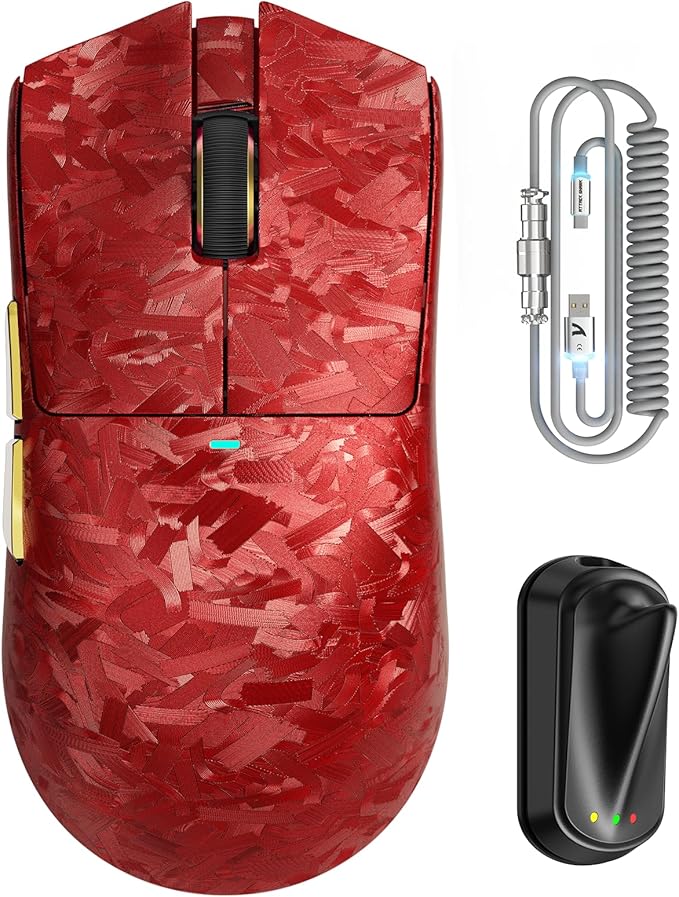 ATTACK SHARK X11ULTRA Carbon Fiber Wireless Gaming Mouse,8K Polling, PAW3950MAX Gaming Sensor,63g Ultra-Lightweight,Nordic 54L15 MCU Chip,Wired/BT/2.4Ghz with RGB Coiled Cable-Metallic Red