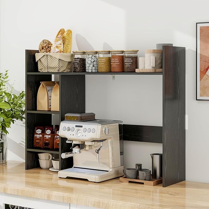 FTZxHKLX Desktop Bookshelf, Wood Desk Organizer Hutch with 3 Shelves for Computer Desk, 37.4'' Multipurpose Display Rack with Storage for College Dorm Office Home, Black