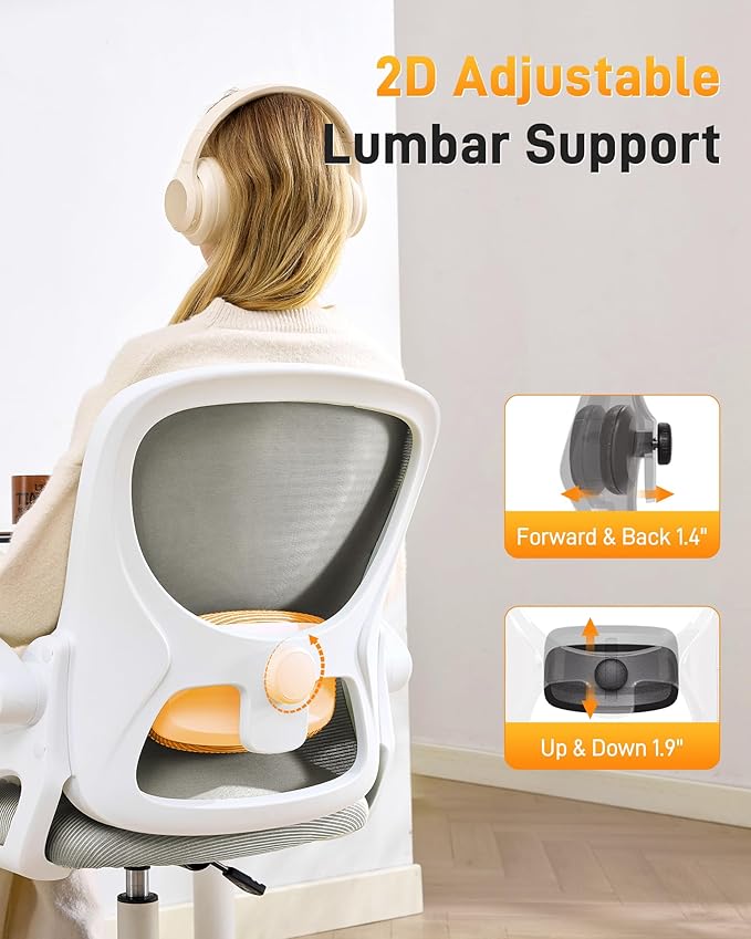 LukkDys Drafting Chair with 4D Multi-Adjustable Backrest, Tall Office Chair 19.7"-27.6" Seat Height, Ergonomic Standing Desk Chair with Flip-up Arms, Foot Ring, Grey&White