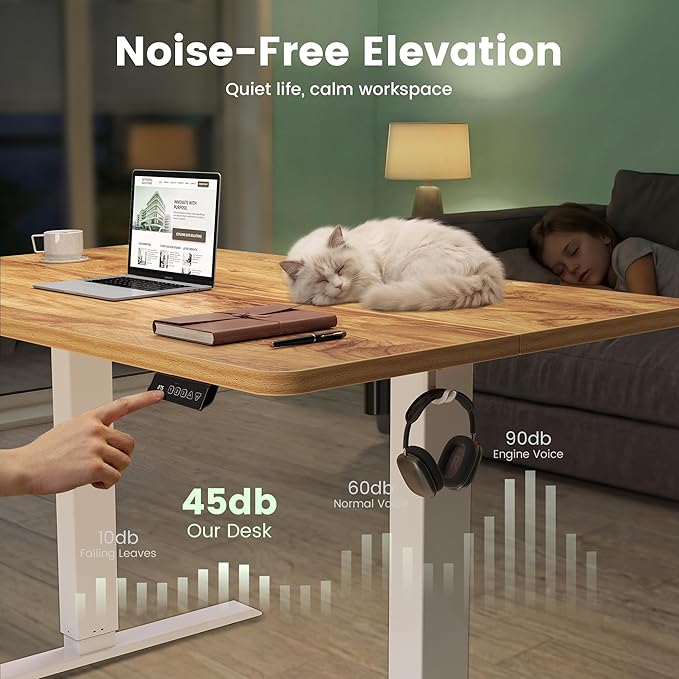 CubiCubi Electric Standing Desk Height Adjustable, 55.1 x 23.6 Inches Home Office Computer Desk, Sit to Stand Up with Memory Presets, Natural
