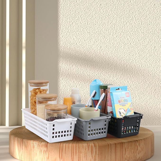 Anbers Black Narrow Storage Baskets for Multi-use, Small Plastic Organizer Baskets, 4 Pack