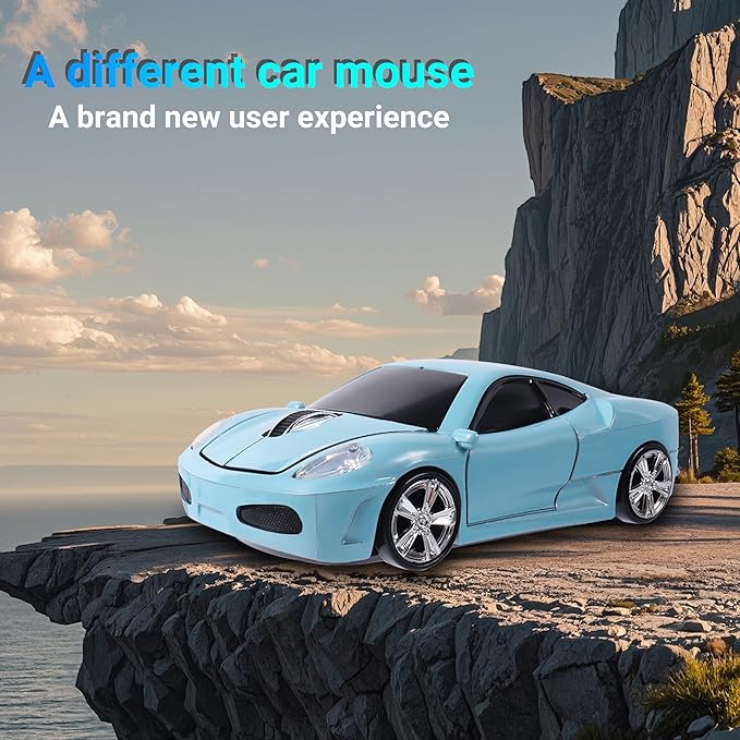 elec Space Wireless Mouse 2.4GHz Cool Sport Car Shape Wireless Mouse Optical Cordless Mice with USB Receiver for PC Laptop Computer 1600 DPI 3 Buttons (Light Blue)