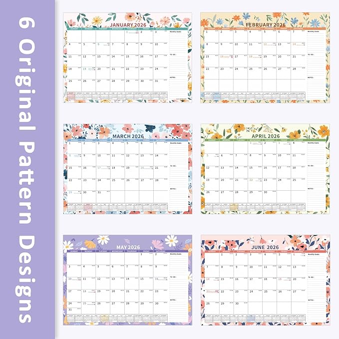 Ospelelf 2026-2027 Calendar Magnetic Desk Wall Desktop Monthly Planner from January 2026 - June 2027 Large To Do Pad with Plastic Cover for Office 17" X 12" Ditsy Floral