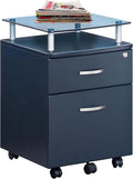 2-Drawer Rolling File Cabinet with Lock and Glass Top, Under Desk File Cabinet with Wheels, Printer Stand, Graphite Black