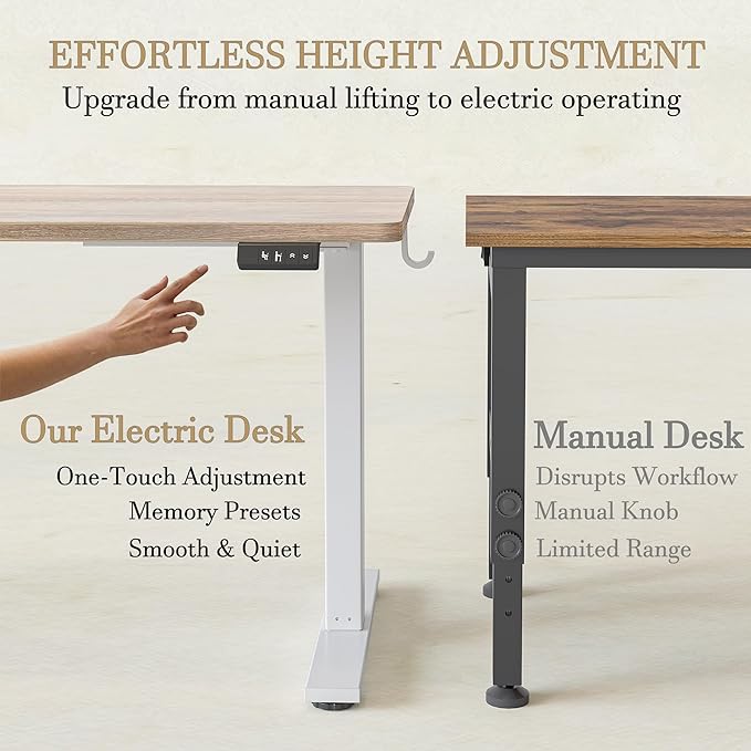 TIQLAB Electric Adjustable Sewing Table, 63"x24" Workbench Adjustable Height, Ergonomic Worktable for Garage, Craft Desk, Spacious Desk for Sewing and Crafts, Maple