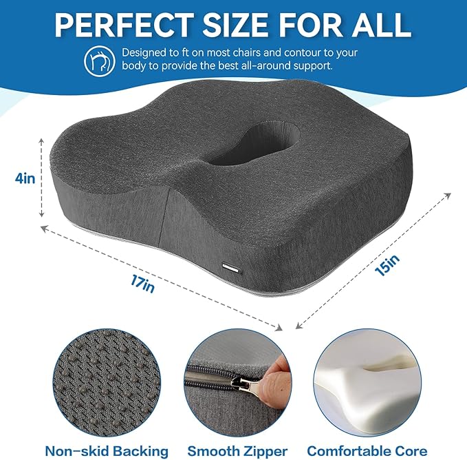 Seat Cushion & Lumbar Support Pillow Set for Office Chair, and Tailbone Discomfort with Lumbar Support Pillow and Seat Cushion - Perfect for Home,and Gaming Chairs Chair Cushion(Dark Grey)