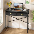 DAOUTIME Black Writing Desk for Kids Bedroom, 31.5 Inch Small Computer Desk for Small Spaces, Simple Desk with 2 Fabric Drawers for Home Office, Dorm, Living Room, Home Study Table, Black