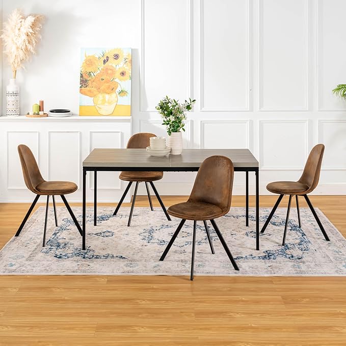 Homy Casa 5-Piece Home Office Set, Mid-Century Modern Style 59''Rectangular Top Table & Upholstered Comfy Swivel Accent Chairs for Home Office Reception Room, 4 Chairs and 1 Table, Grey&Brown