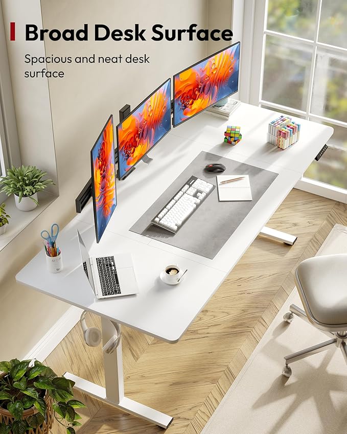 SANODESK Electric Standing Desk 71 x 32 Inches, Height Adjustable Sit Stand with Large Splice Board Desktop for Home Office, Computer Workstations，Memory Ergonomic Computer Desk, White Frame/White Top