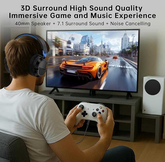 Gaming Headset for PS5、PS4、Xbox Series X、Xbox Series S/One、PC、PS5Pro 207g Headset with Clear Mic for Work 𝟐𝟎𝟐𝟔 𝐔𝐩𝐠𝐫𝐚𝐝𝐞 Wired Gaming Headphones with Mic、3.5mm Splitter、79in Cable.Gamer Gifts