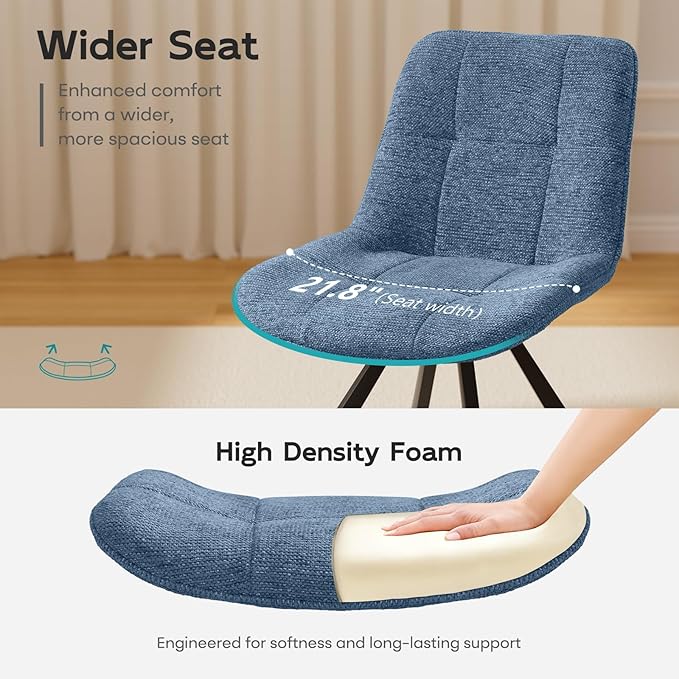 Small Desk Chair No Wheels, Swivel Velvet Vanity Chair No Arms, Armless Office Chair with Back and Metal Legs for Small Space, Bedroom, Home Office, Mid Century Modern, Ocean Blue
