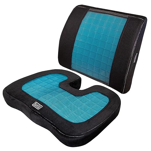 BLACK+DECKER 2-Pack Cooling Gel Memory Foam Seat & Lumbar Cushion Set – Ergonomic Tailbone & Lower Back Support for Office Chairs, Gaming Chairs, Cars & Travel – Washable Covers, Non-Slip, Ventilated