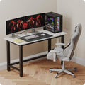 51" Home Office Desk Modern Computer Desk 51.2x23.6x29.5 inches PC Table with Thicken Frame Industrial Style Sturdy Metal Frame Furniture for Writing Gaming Marble White+Black