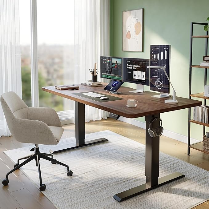 CubiCubi Electric Standing Desk Height Adjustable, 39.4 x 23.6 Inches Home Office Computer Desk, Sit to Stand Up with Memory Presets, Dark Walnut