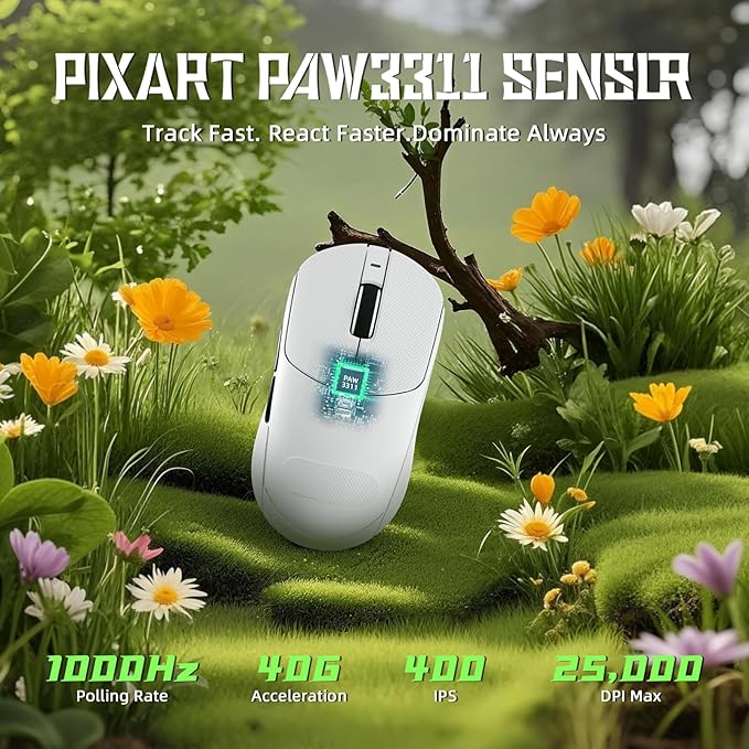 ATTACK SHARK X8 SE Wireless Gaming Mouse,55g Ultra-Lightweight Wired/BT/2.4GHz Wireless Programmable Mouse,1K Polling Rate,PixArt PAW3311 Gaming Sensor,25000 DPI,Tape,Gamer Mice for PC/Win/Mac (White)