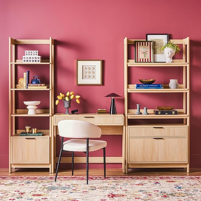 Walker Edison Transitional 3-Piece Writing Desk with 1 Narrow Bookcase and 1 Wide Bookcase, Set of 3, Coastal Oak