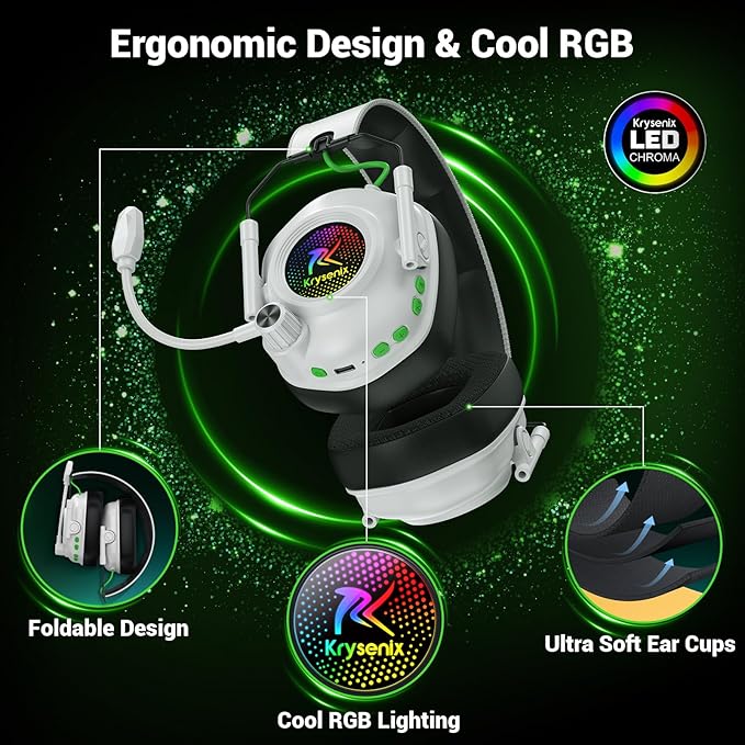 Wireless Gaming Headset with Noise Canceling Mic for Xbox Series X|S, Xbox One, PC, PS5, PS4, Mac, Switch, 2.4 GHz Wireless & Bluetooth 5.4 Gaming Headphones, 50Hr Battery, 50mm Drivers(White)