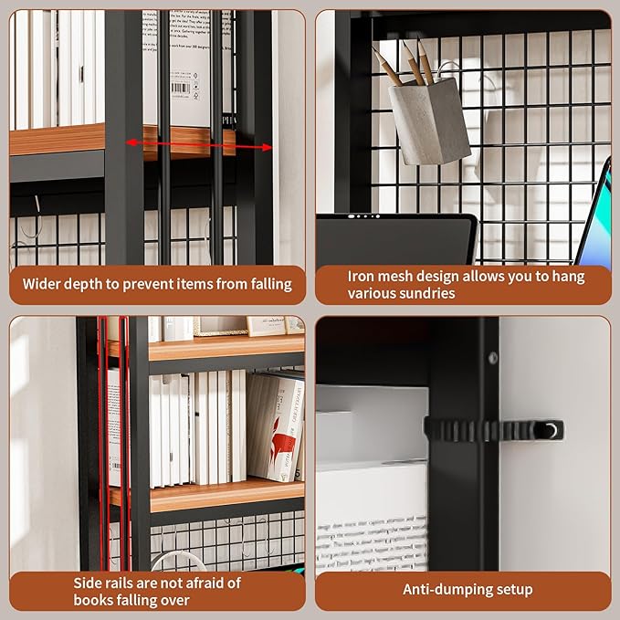 Desktop Hutch Bookshelf,2-Tier Metal Desk Shelf, Storage DisplayShelf for Computer Desk, Multifunctional Freestanding Storage Rack for Office, Home Decor (37.4 * 35.9 * 9.44 in)