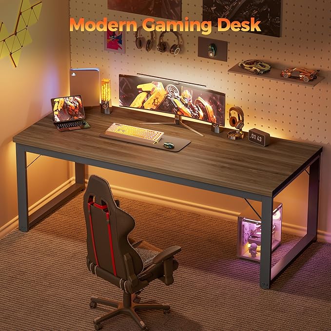 Mericonia 40 Inch Computer Desk, 1" Thick Modern Simple Study Writing Table, Heavy Duty Industrial Office Desk for Home Bedroom Workstation, Walnut