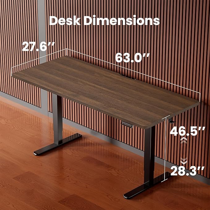 ErGear Height Adjustable Electric Standing Desk, 63 x 28 Inches Sit Stand up Desk, Memory Computer Home Office Desk, Dark Walnut