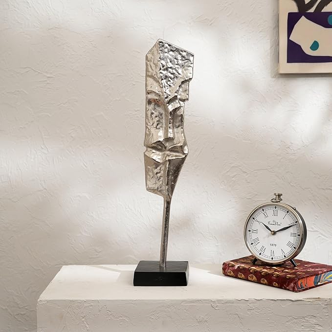 Set of 2 Modern Abstract Aluminum Sculptures 22.5" & 21" H with Black Base Gold & Nickel Finish for Living Room Office Home Decor