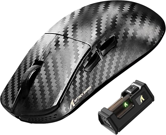 ATTACK SHARK R11 Ultra 8K Carbon Fiber Wireless Gaming Mouse,PAW3950MAX 42K DPI Sensor,49g Superlight Ergonomic Computer Mice with Tri-Mode,70M Switch Cloud Driver for Win/Mac/PC Gamer,Weave Black