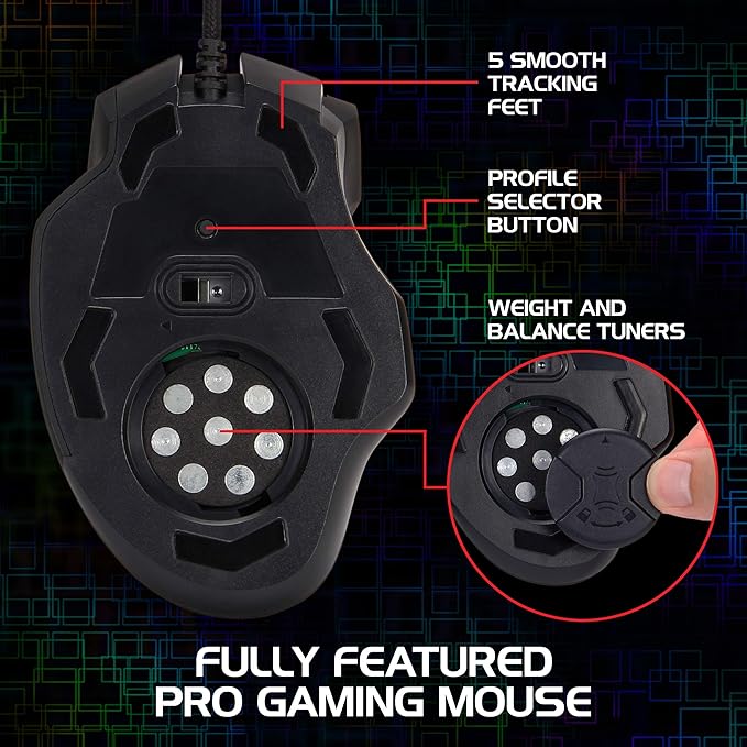 ENHANCE Theorem 2 MMO Mouse with 13 Programmable Side Buttons - RGB Gaming Mouse with 6 Customizable DPI Settings, 5 Gaming Profiles, Quick Fire Button, Wired, Ergonomic - Black