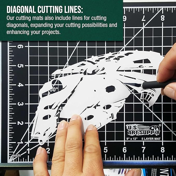 U.S. Art Supply 9" x 12" Self-Healing Cutting Mat 5-Ply (2 Pack) - Double-Sided Green/Black Craft Mat, Non-Slip Cutting Mats for Crafts, Sewing, Quilting, Scrapbooking