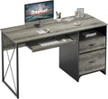 Bestier Office Desk with Drawers, 55 inch Industrial Computer Desk with Storage, Wood Teacher Desk with Keyboard Tray & File Drawer for Home Office, Dark Gray Oak