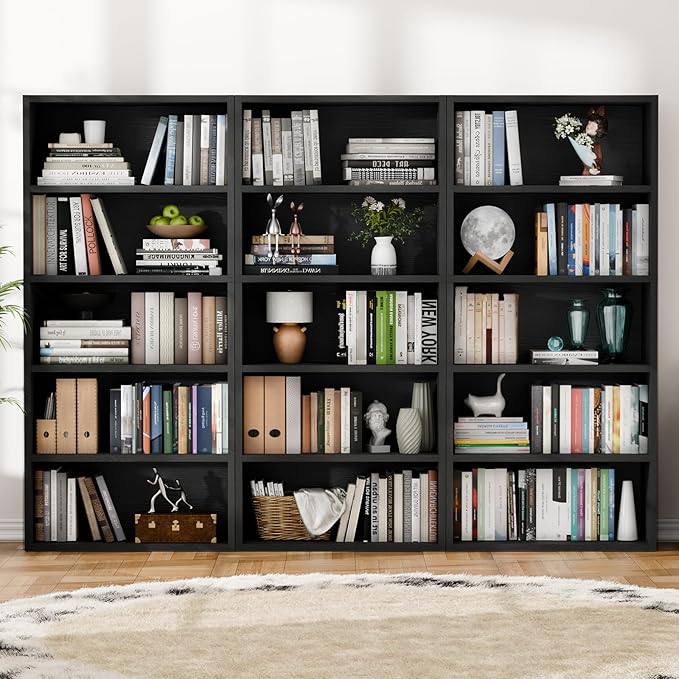 5-Tier Bookcase, Freestanding Wood Bookshelf, Open Storage Shelf, 53" Bookcase for Living Room, Bedroom, Home Office, Black