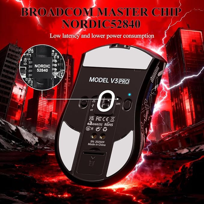 MAMBASNAKE Attack Shark V3 PRO 62g Superlight Wireless Gaming Mouse,RGB Charging Dock,BK52820 Tri-Mode BT/2.4G Wireless/Wired Mouse with Grip Tape,25000DPI,5 Programmable Buttons for Pc/Mac,Black PRO