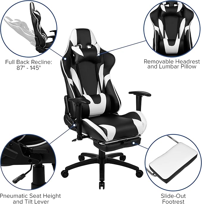 Flash Furniture Optis Gaming Desk and Black Footrest Reclining Gaming Chair Set - Cup Holder/Headphone Hook/Removable Mouse Pad Top/Wire Management