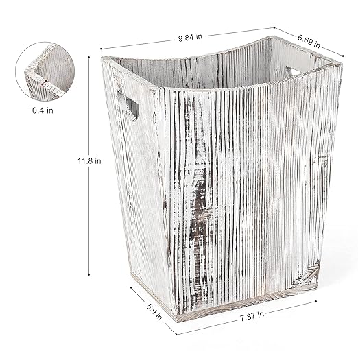 ETELI Wood Wastebasket Small Trash Can Rustic Wooden Garbage Storage Trash Can with Double Handles for Bedroom Office Bathroom (Rustic Grey)