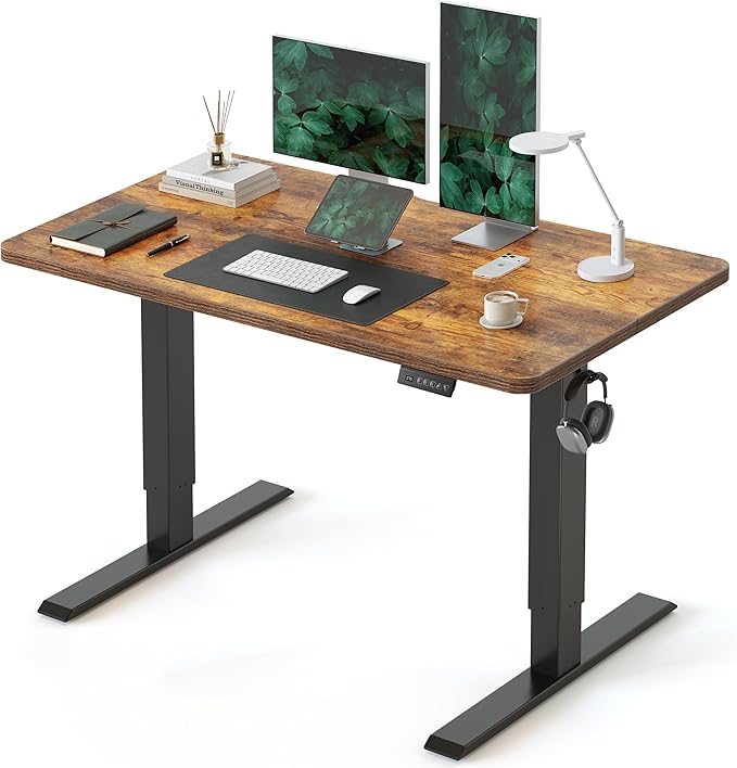 CubiCubi Electric Standing Desk Height Adjustable, 39.4 x 23.6 Inches Home Office Computer Desk, Sit to Stand Up with Memory Presets, Rustic Brown