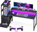 AODK 59 Inch Gaming Desk with LED Light- Reversible Computer Desk with Storage Shelves & Monitor Stand, Modern Gamer Desk Table with Fabric Drawers, Black