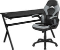 Flash Furniture Gaming Desk and Gray/Black Racing Chair Set/Cup Holder/Headphone Hook/Removable Mouse Pad Top - 2 Wire Management Holes