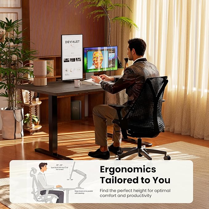 ErGear Height Adjustable Electric Standing Desk, 48 x 24 Inches Sit Stand up Desk, Memory Computer Home Office Desk, Dark Walnut