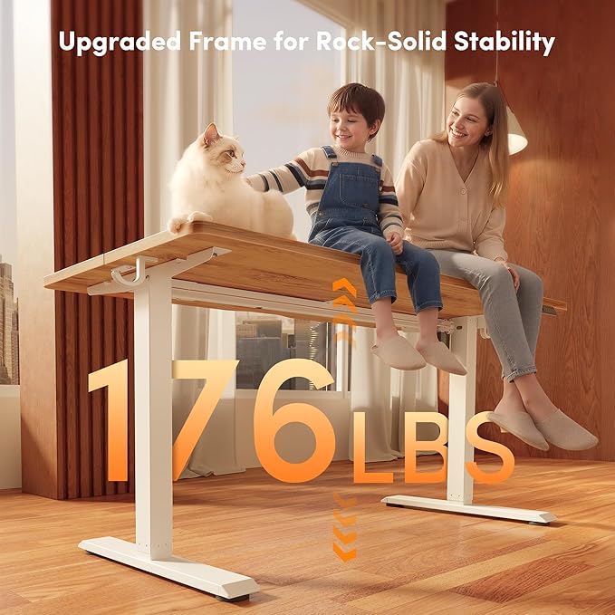 FEZIBO Electric Standing Desk, 55 x 28 Inches Height Adjustable, Sit Stand Up, Computer Home Office Desk with Splice Board (Light Rustic)