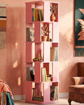 Foxemart 5-Tier Rotating Bookshelf Tower, 360° Spinning Modern Book Storage Bookcase, Stable Display Corner Book Shelf for Kids Room, Living Room, Bedroom, Home Office, Pink
