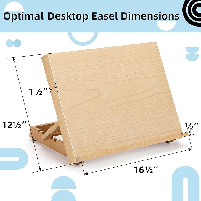 Adjustable Wood Tabletop Easels for Painting and Drawing Supplies - Portable Drafting Table & Art Stand, 5-Position Desk Easel with Smooth Art Board for Studio Sketching (16.5" x 12.5")