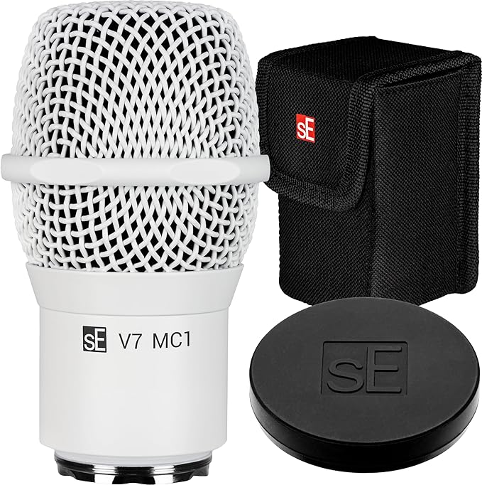SE ELECTRONICS V7 MC1 Wireless Microphone Capsule - Compatible with Shure Wireless Transmitters - Professional Dynamic Microphone for Singing, Speech & Music Studio Recording (White w MP03 Pouch)