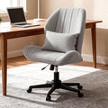 ZZW Criss Cross Chair with Wheels, Wide Cross Legged Office Chair Armless Comfy Desk Chair with Tall Back Vanity Chairs with Stress Relief Curved Design Seat for Bedroom & Office & Home Grey