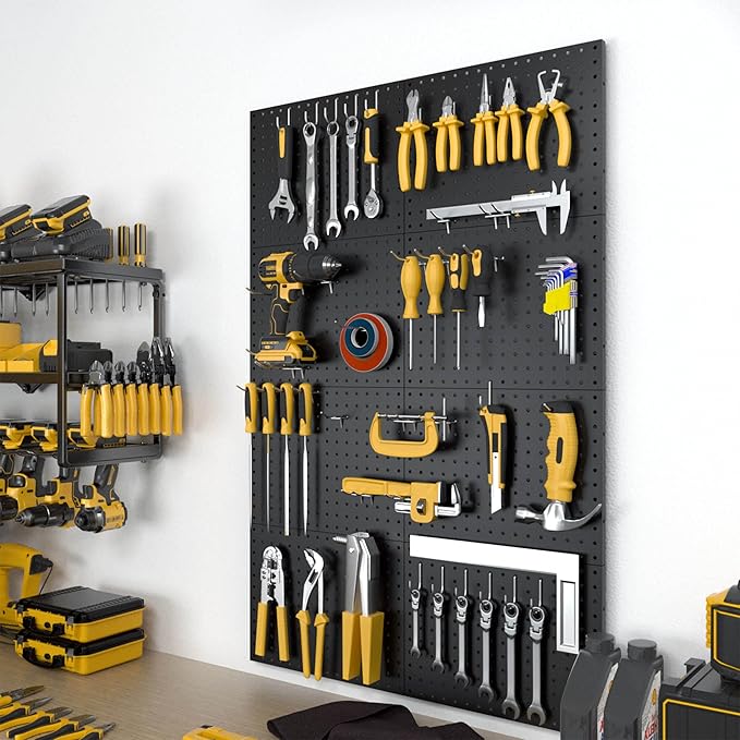 Spampur Peg Board, 8 Pack Metal Pegboard Panels Black Pegboards Wall Organizer, Peg Board for Walls Home, Garage Tool Storage, Office Organization, Kitchen, Craft Room