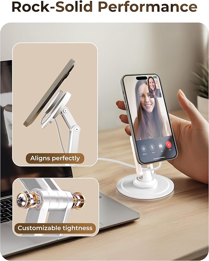 COOPER 360 MagBase - iPhone MagSafe Charger Stand for Apple MagSafe Charger (Not Included) AirPods Charger, MagSafe Stand for iPhone 17/16/15/14/13/12 Pro/Max | Standby Mode, 360° Rotation (White)